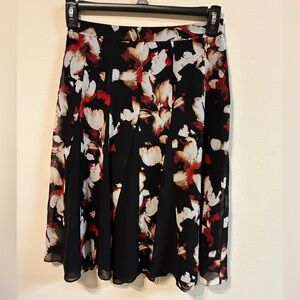 White House Black Market Black and Red Floral A-Line Skirt